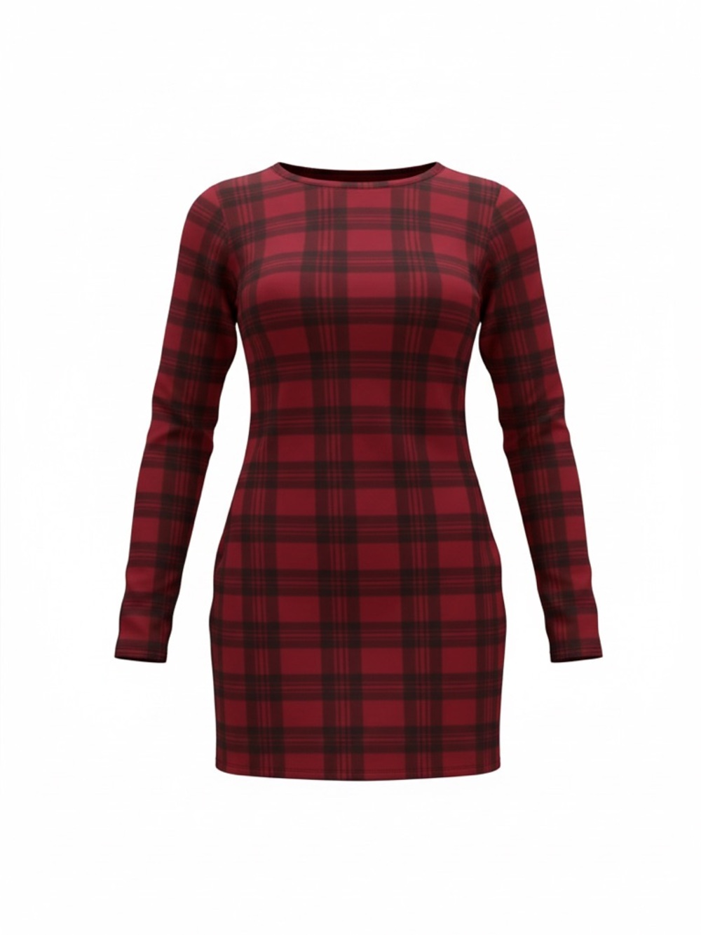Long Sleeve Mock Neck Plaid Dress | Red & Black